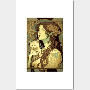 Woman holding Cat - Art Nouveau Style Posters and Art